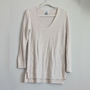Old Navy Light Beige Long Sleeve V-Neck Tunic Top